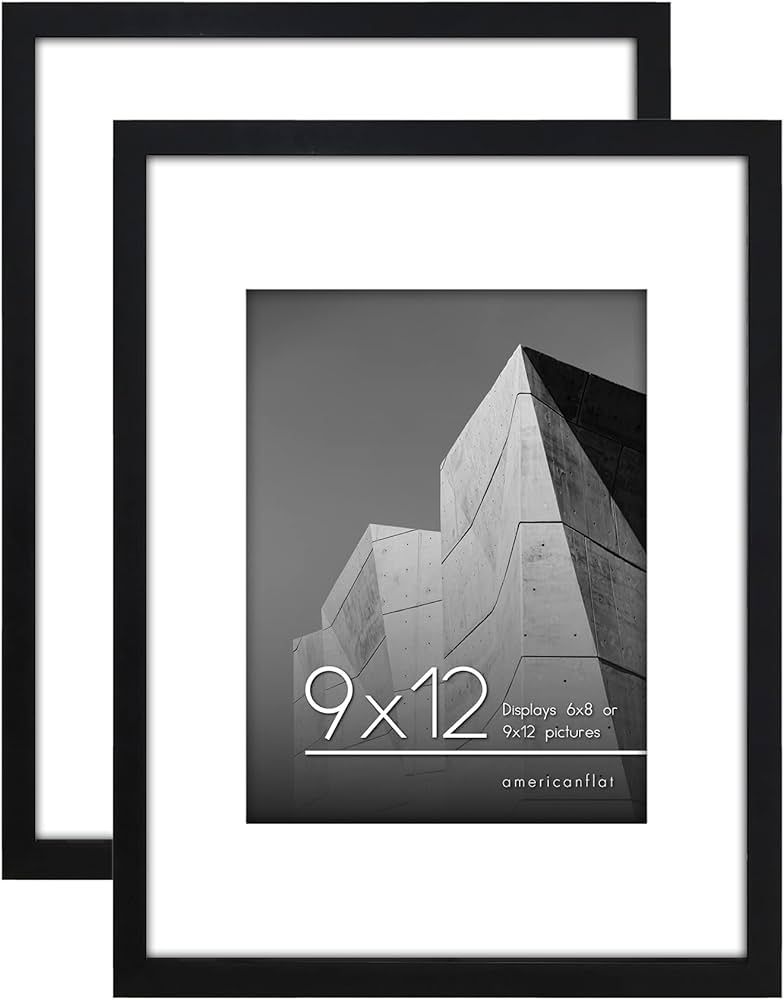 Americanflat 9x12 Picture Frame with Shatter-Resistant Glass - Set of 2 - Use as 6x8 Frame with M... | Amazon (US)