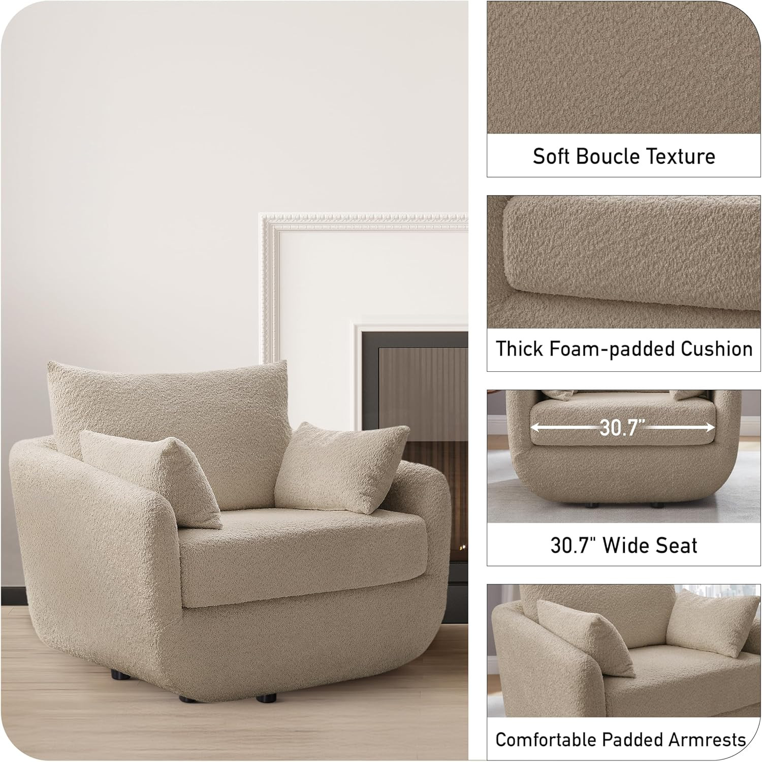 360° Swivel Accent Armchair, 39.3" Oversized, Sherpa Boucle Fabric Sofa Chair with Removable Bac... | Amazon (US)