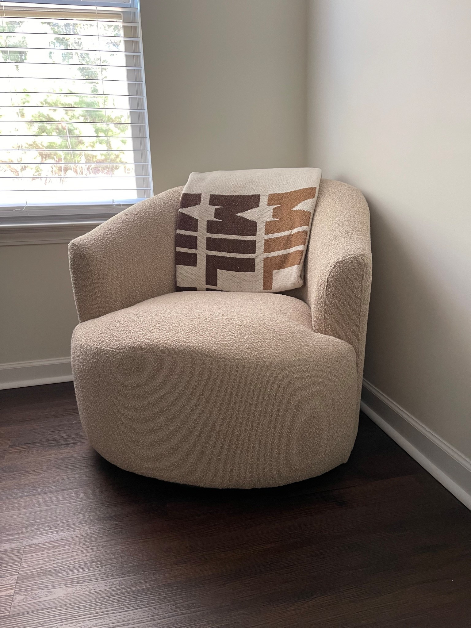 Boucle swivel chair by Mainstays from Walmart. Draped a blanket from Baublebar on the back. 

#LTKHome #LTKStyleTip
