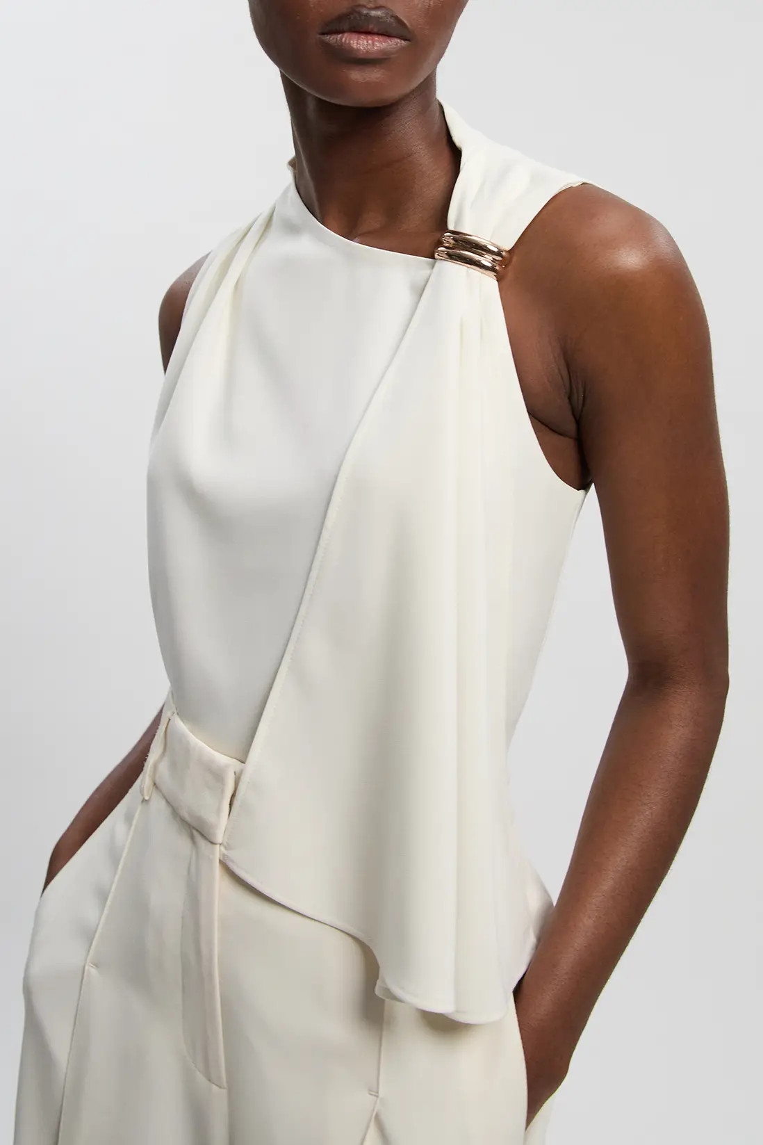 Polished Tailored Trim Detail Drape Top | Karen Millen