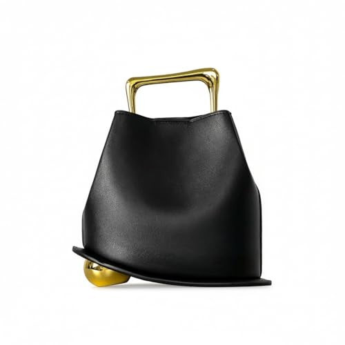 BCVWQXA Women Bucket Bag Faux Leather Crossbody Purse with Gold Metal Handle for Commute Daily Party, Black | Amazon (US)