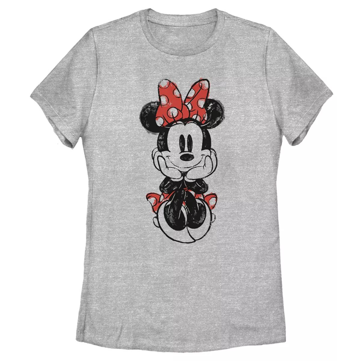 Women's Mickey & Friends Sitting Minnie Sketch  T-Shirt - Athletic Heather - 2X Large | Target