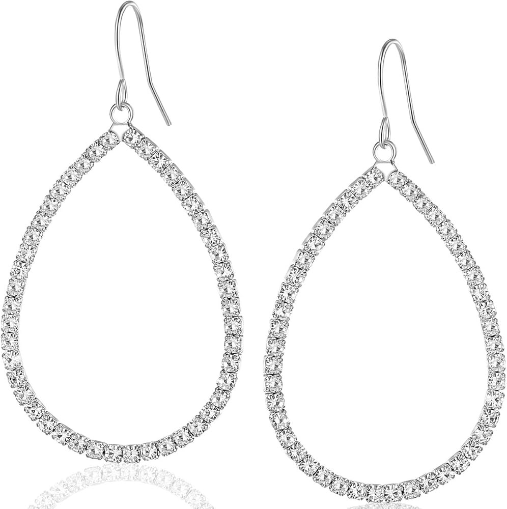 Simulated Diamond Teardrop Dangle Earrings For Women - Gold or Silver Tone with Cubic Zirconia - ... | Amazon (US)