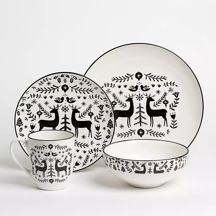 New! Nordic Folk Reindeer 16-pc. Dinnerware Set | Kirkland's Home