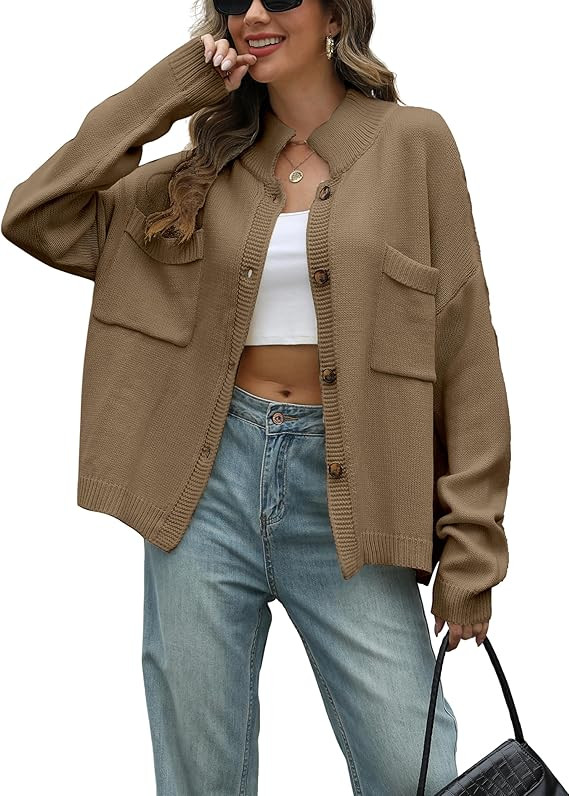 Sweater Cardigan Women Long Sleeve Fall Button Down Knit Tops Casual Loose Outerwear Coats | Amazon (US)