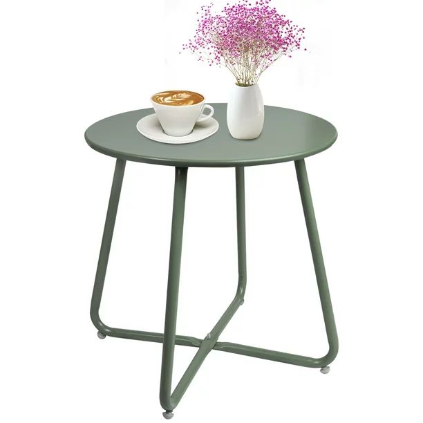 CERBIOR Metal Tray End Table, Round Accent Coffee Side Table, Anti-Rust and Waterproof Outdoor Sm... | Walmart (US)