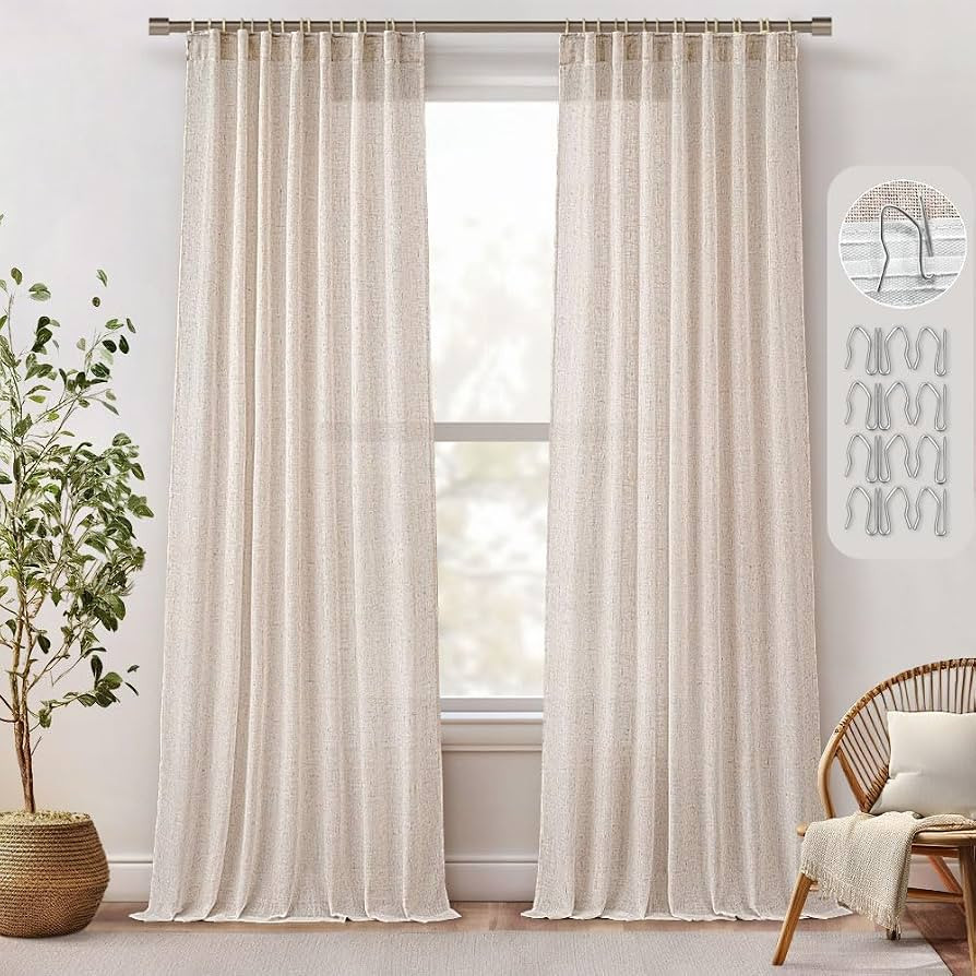 MIULEE 96 Inches Long Natural Linen Curtains 2 Panels, Pinch Pleated Hooks Thick Linen Textured W... | Amazon (US)