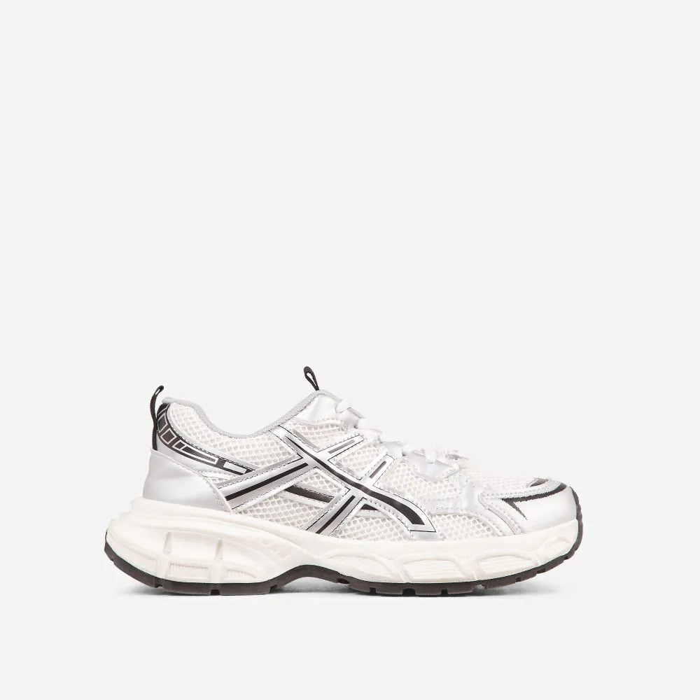 Prices Lace Up Silver Metallic Detail Chunky Trainers In White | EGO (UK)