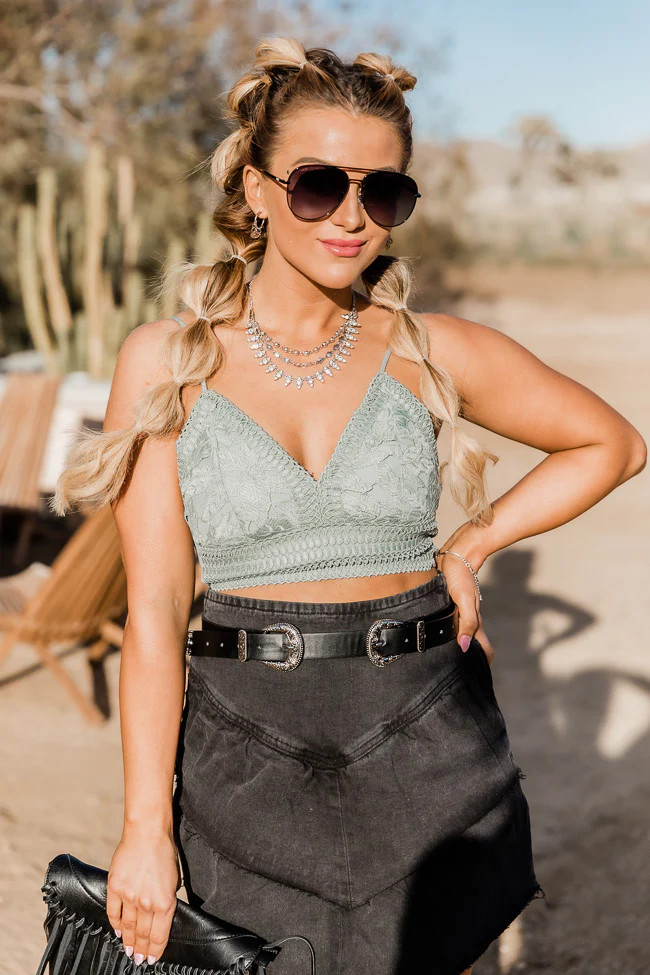 Free My Soul Sage Cropped Crochet Tank | Pink Lily