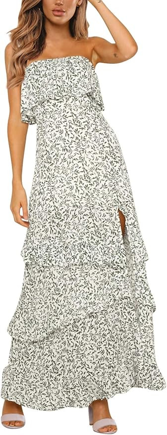 Yidarton Women Summer Blue and White Porcelain Strapless Boho Maxi Long Dress | Amazon (US)