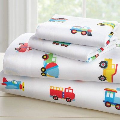 Twin Trains with Planes and Trucks Microfiber Sheet Set - WildKin | Target