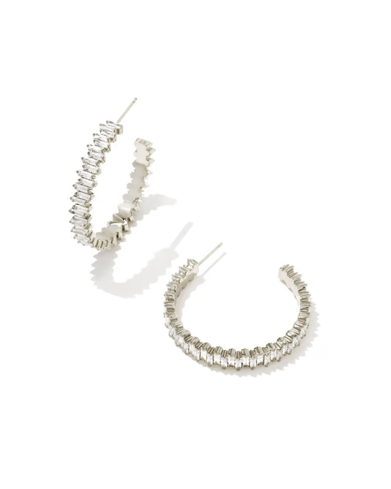 Juliette Silver Hoop Earrings in White Crystal | Kendra Scott