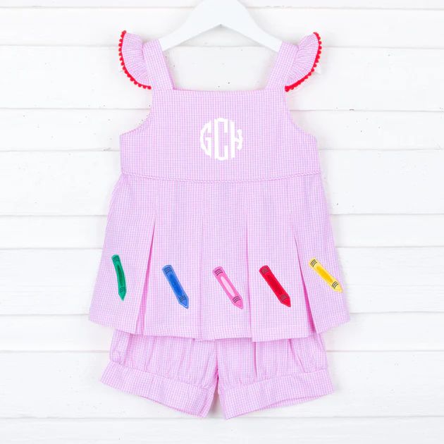 Colorful Crayons Pink Gingham Chloe Short Set | Classic Whimsy