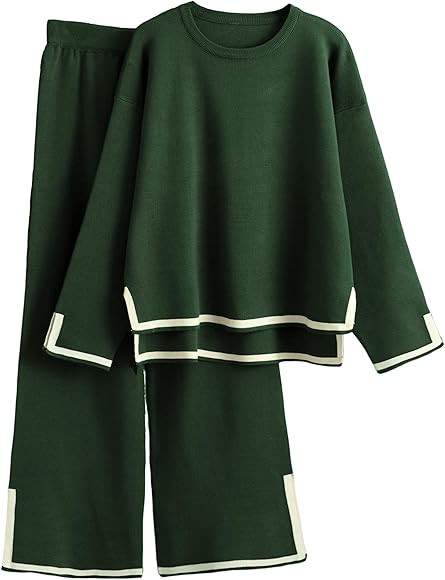 EsheSy Women's 2 Piece Outfits Sweater Sets Long Sleeve Knit Pullover Tops Wide Leg Pants Tracksu... | Amazon (US)