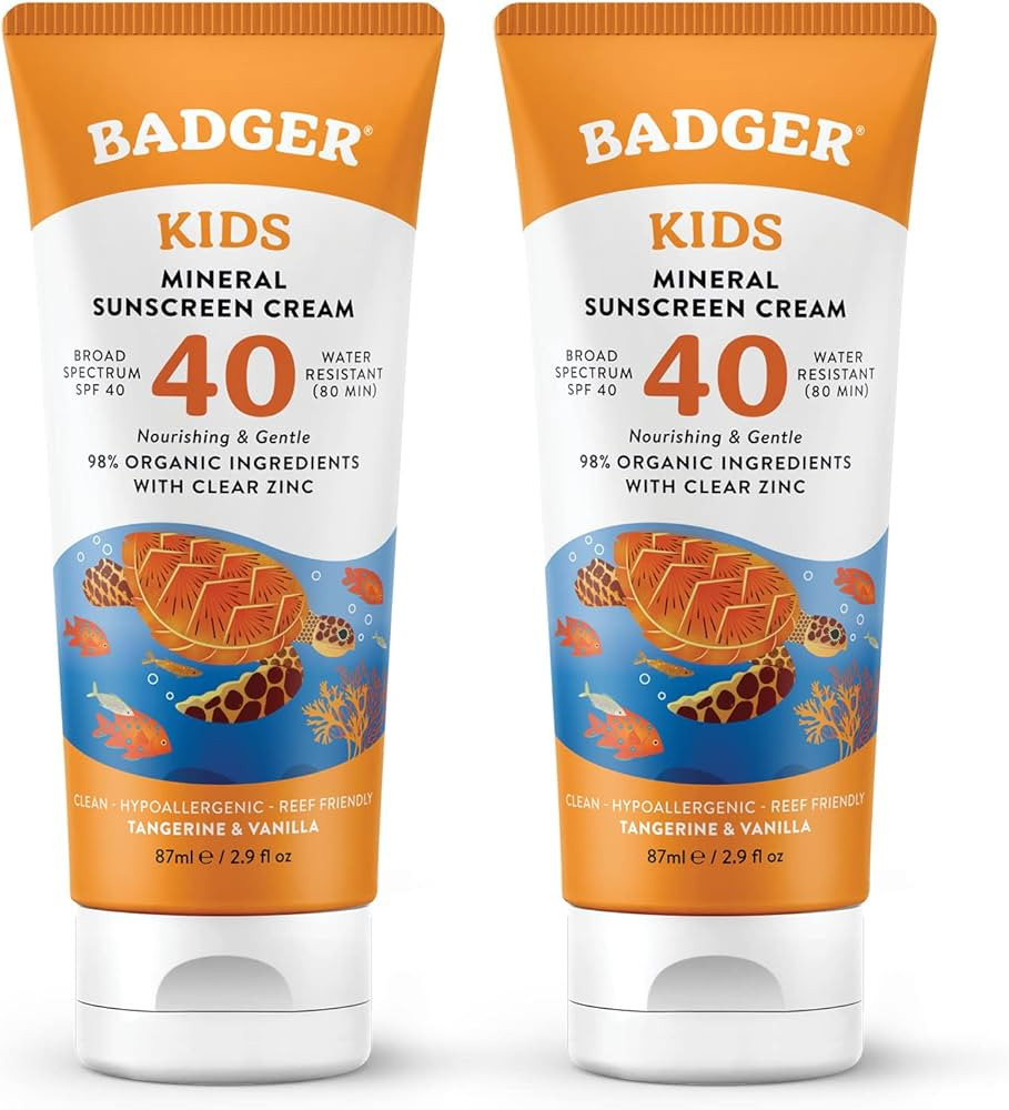 Badger Kids Sunscreen Cream SPF 40, Organic Mineral Sunscreen Kids Face & Body with Zinc Oxide, R... | Amazon (US)