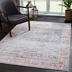 Bloom Rugs Caria Washable Non-Slip 8x10 Rug - Ocean Blue / Brick Area Rug for Living Room, Bedroo... | Amazon (US)