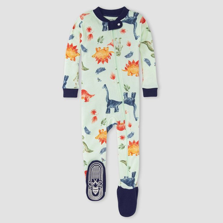 Burt's Bees Baby® Baby Boys' Dino Friends Midnight Organic Cotton Footed Pajama - Black | Target