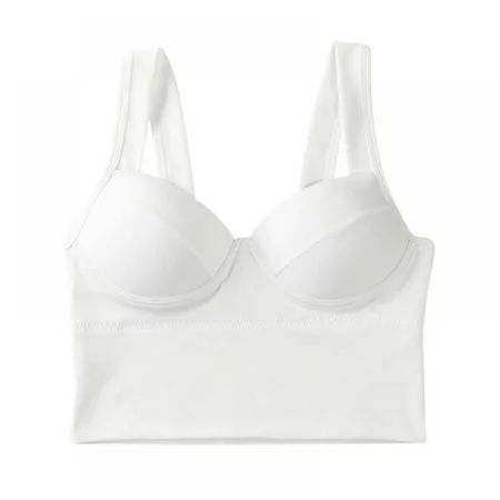 Monfinc Women s Sleeveless Camisole Wide Shoulder Strap Tank Crop Tops White | Walmart (US)