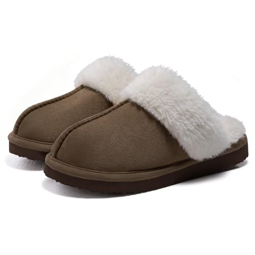 Litfun Women's Fuzzy Memory Foam Slippers Fluffy Winter House Shoes Indoor and Outdoor, Mocha 10.5-11 | Amazon (US)