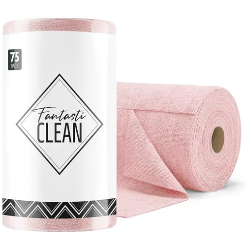 Fantasticlean Microfiber Cleaning Cloth Roll -75 Pack, Tear Away Microfiber Towels, 12" x 12", Reusable, Washable, Scratch Free, Ultra Absorbent Dishcloth for All-Around Cleaning Supplies (Pink) | Amazon (US)