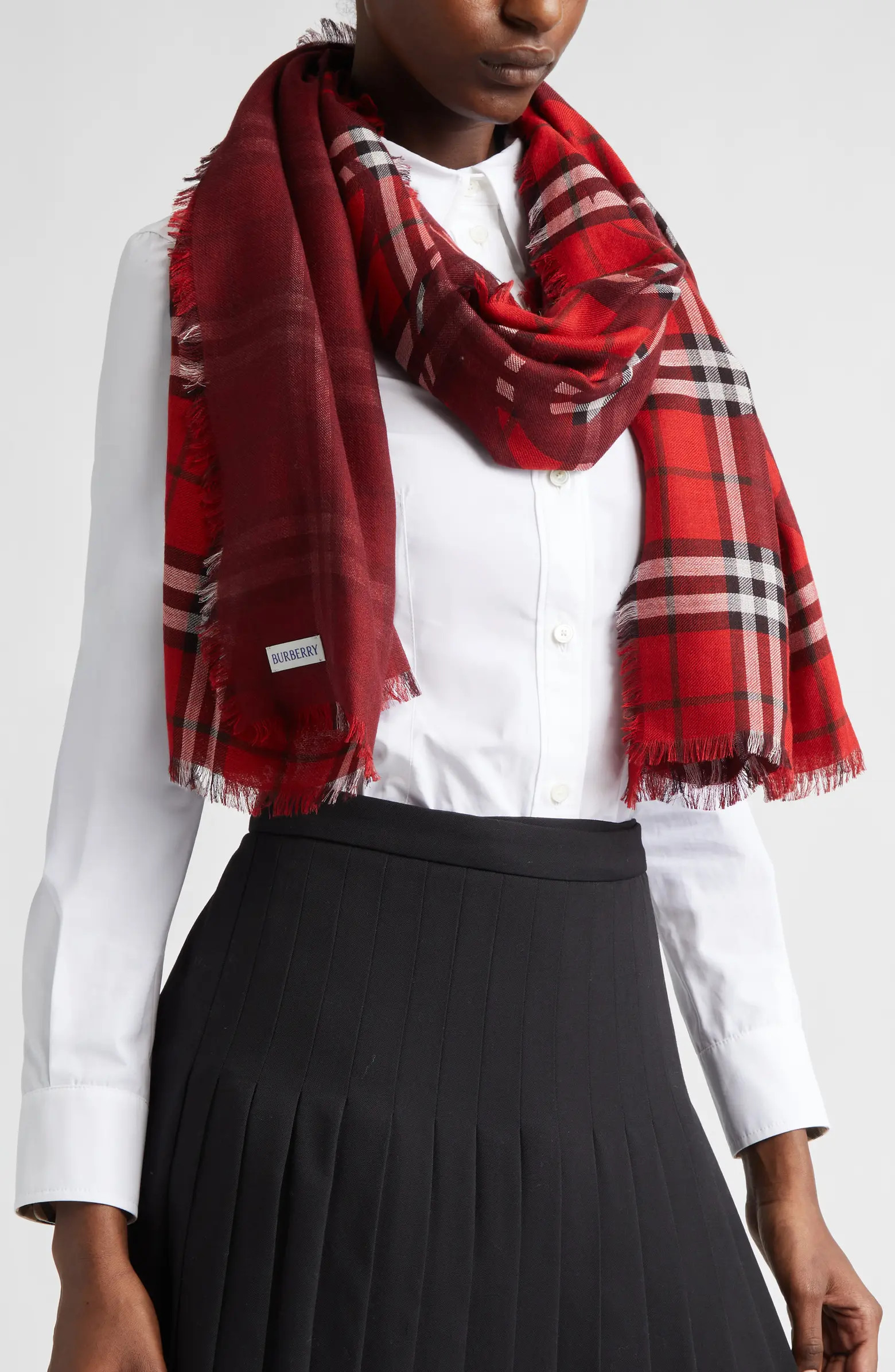 Wide EKD Check Wool & Silk Fringe Scarf | Nordstrom