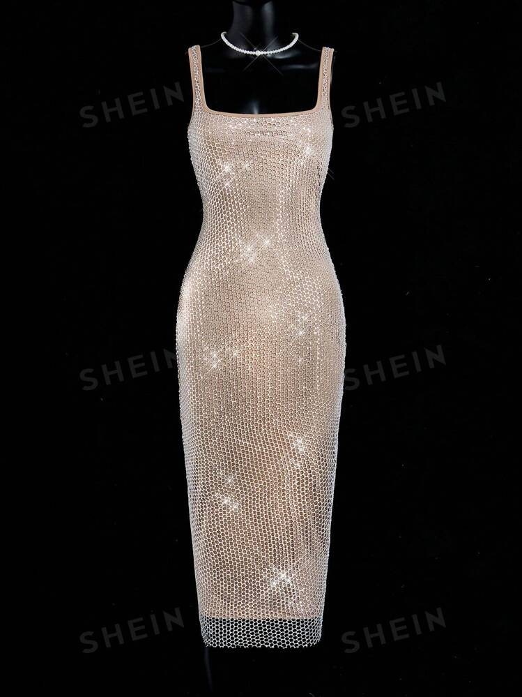 SHEIN ICON Sheer Mesh Back Bodycon Mid-Length Dress | SHEIN