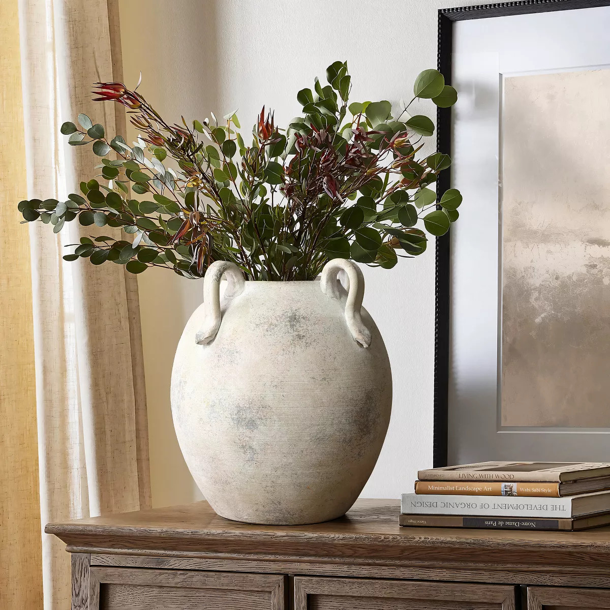 LuxenHome Multi Gray and White Terracotta 11-Inch Tall Vase with Handles | Target