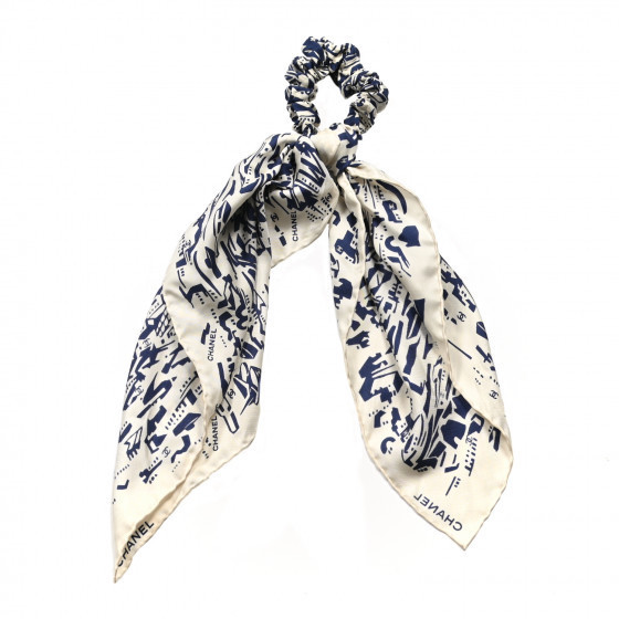 CHANEL Silk Twill Hair Scarf Navy Blue White | Fashionphile