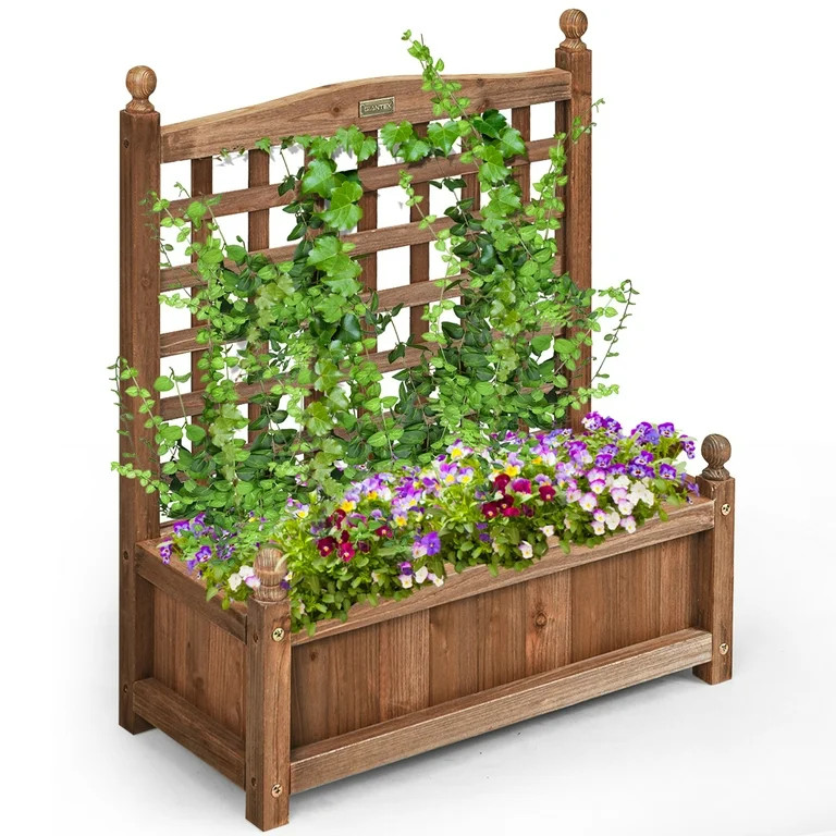 Costway Solid Wood Planter Box with Trellis Weather-Resistant Outdoor 25''x11''x30'' - Walmart.co... | Walmart (US)