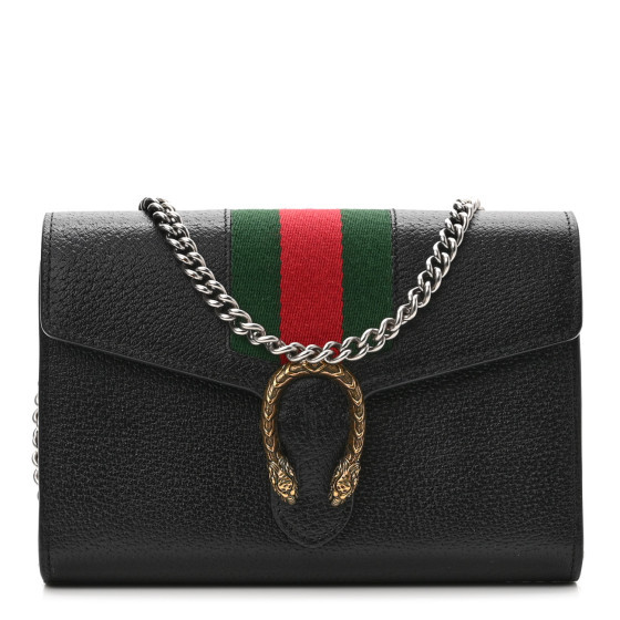 GUCCI Calfskin Web Mini Dionysus Chain Wallet Black | FASHIONPHILE (US)