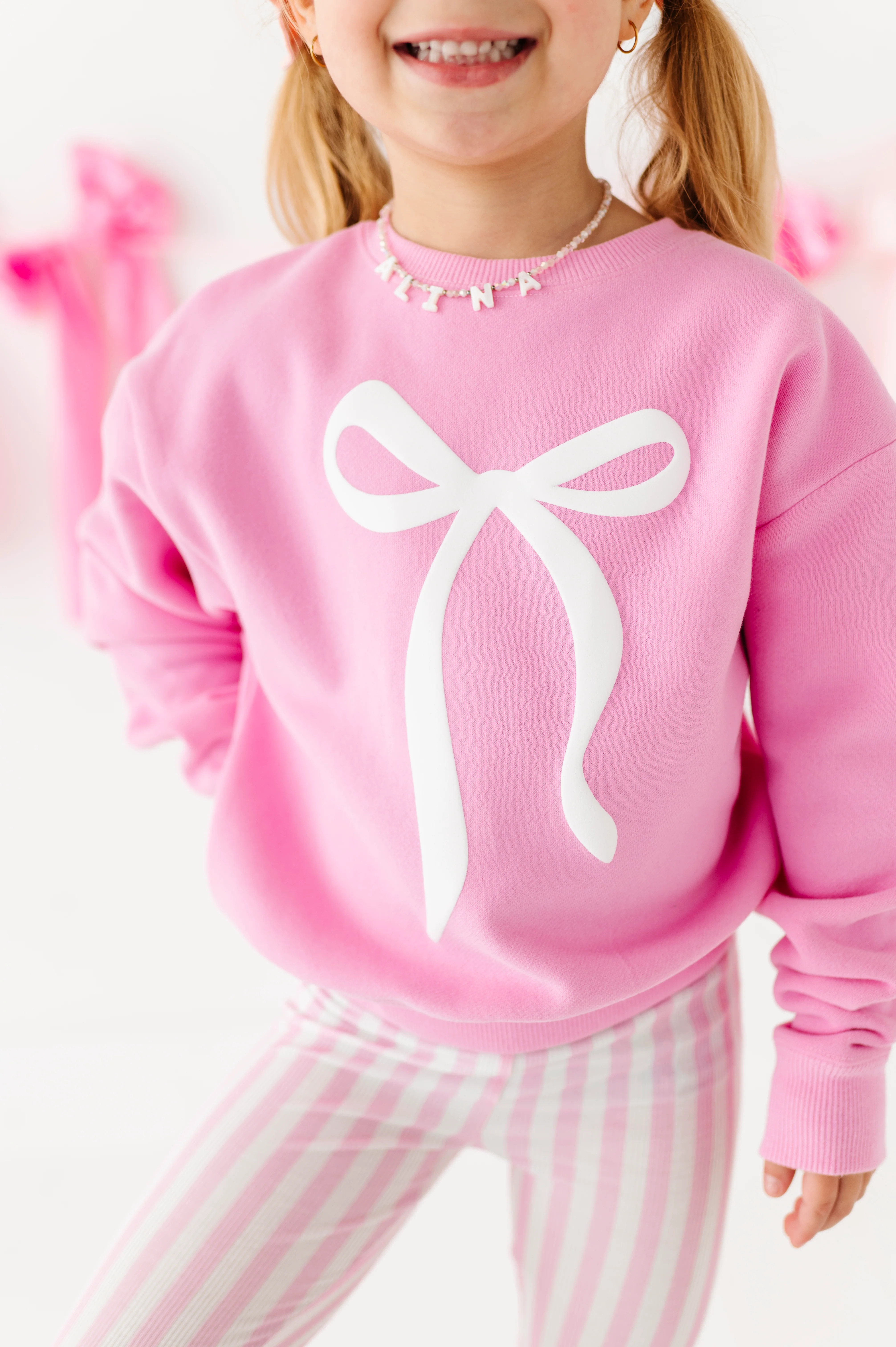 Pink Puff Bow Crewneck Sweatshirt | Birdie Bean