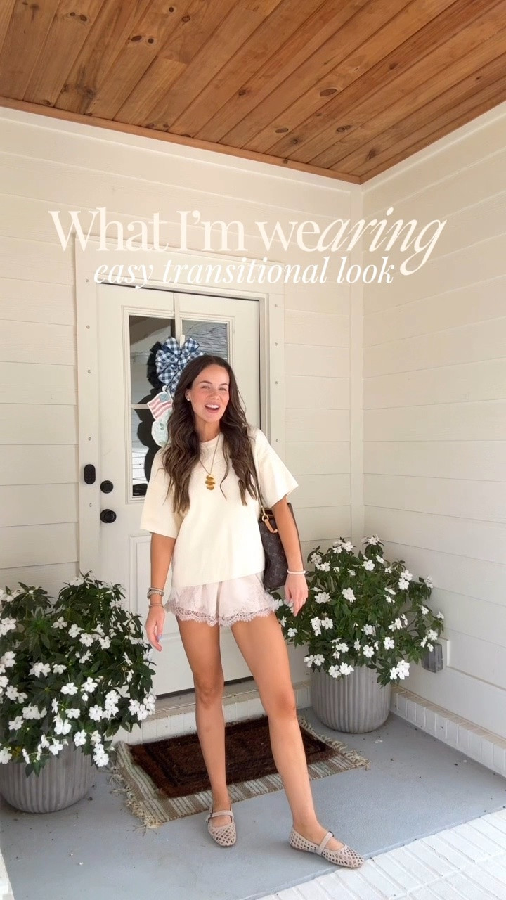 Easy transitional fall look! Loving this knit top paired with lace shorts & my favorite flats! 

Small in top & shorts - 5’9 for reference!

#LTKgrwm #LTKootd #LTKTall