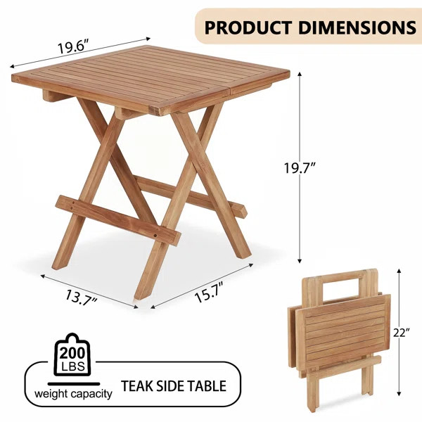 This folding patio side table is built with premium A-grade teak wood, boasting outstanding durab... | Wayfair North America