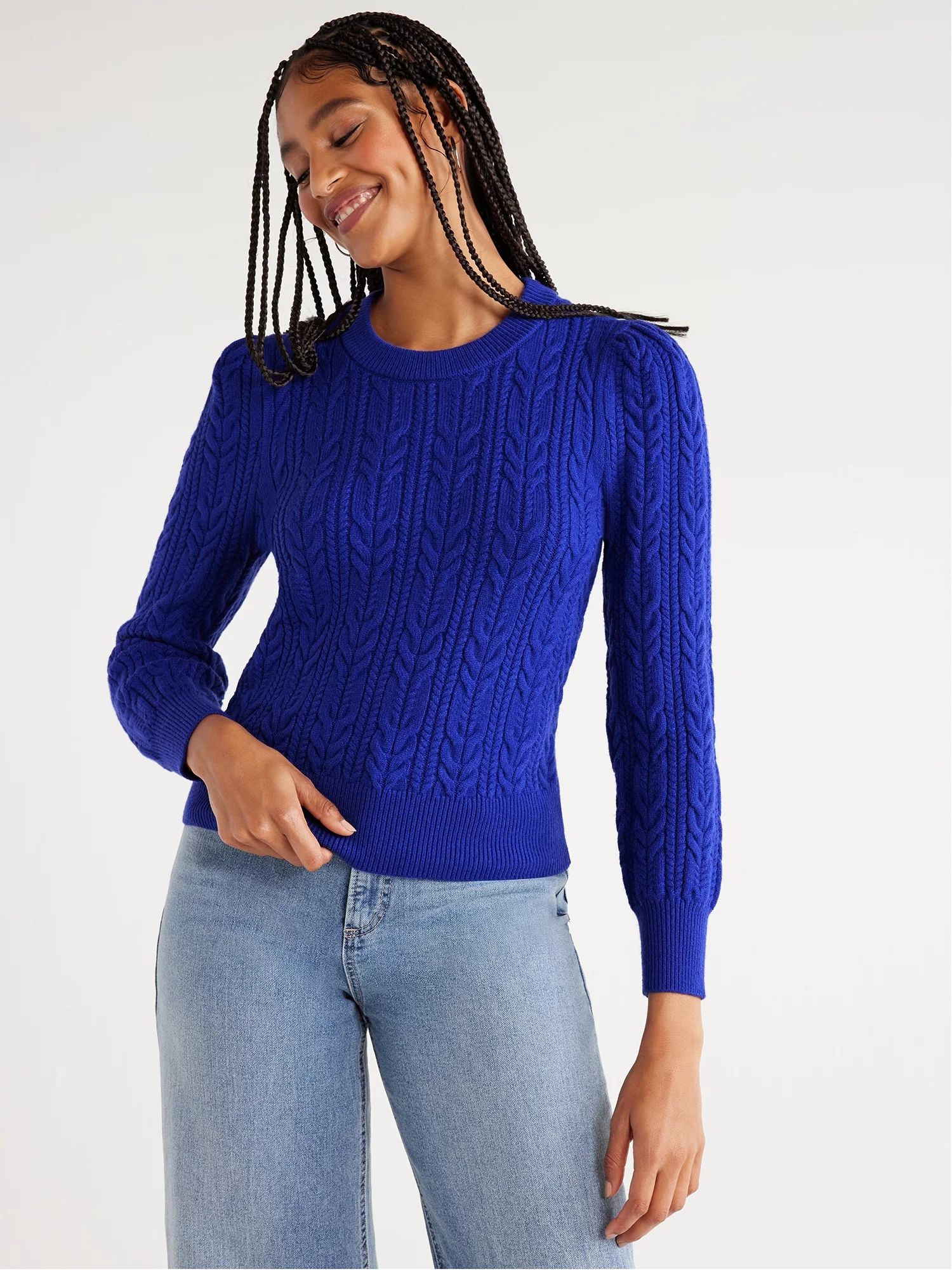 Scoop Women’s Cable Knit Crewneck Sweater, Sizes XS-XXL | Walmart (US)