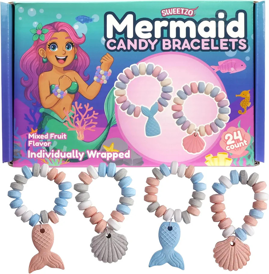 Mermaid Candy Bracelets, 24 Individually Wrapped Edible Jewelry, Girls Birthday Party Favors, 10.... | Amazon (US)
