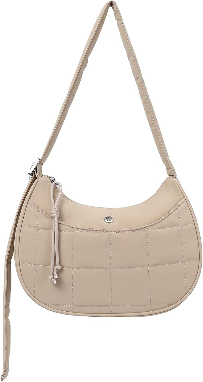 WESTBRONCO Puffer Crescent Shoulder bags for Women Puffy Quilted Handbags, Nylon Shoulder Purse w... | Amazon (US)