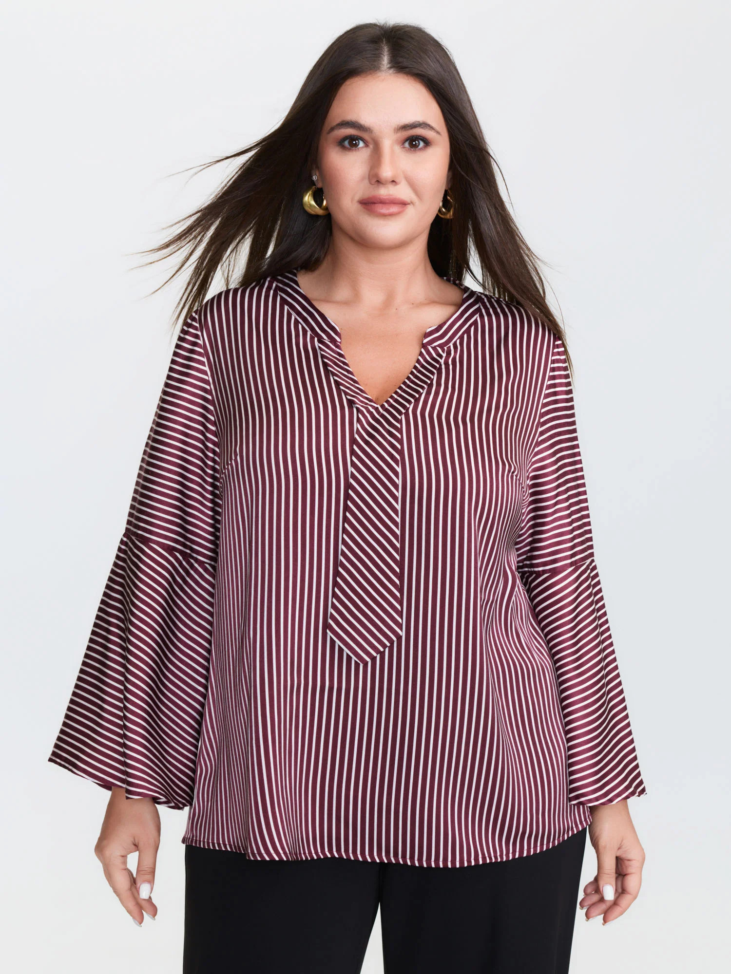 Striped Flared Sleeve Relaxed-Fit Blouse | Bloomchic