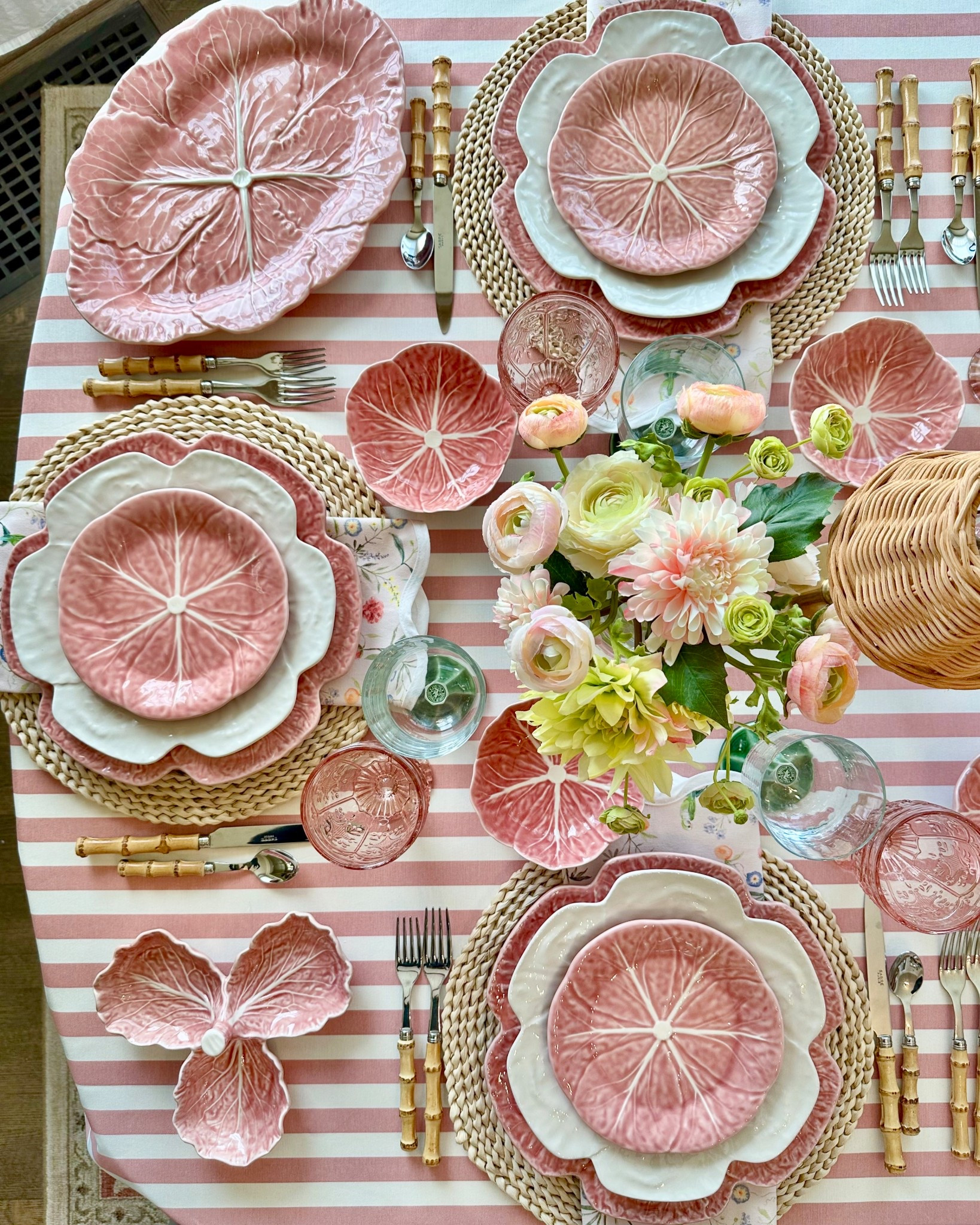 Tiered stand available at tiersofjoytx.com. Spring table cabbageware over the moon Bordallo Pinheiro Williams Sonoma bamboo flatware 

#LTKHome #LTKSeasonal #LTKfoodie