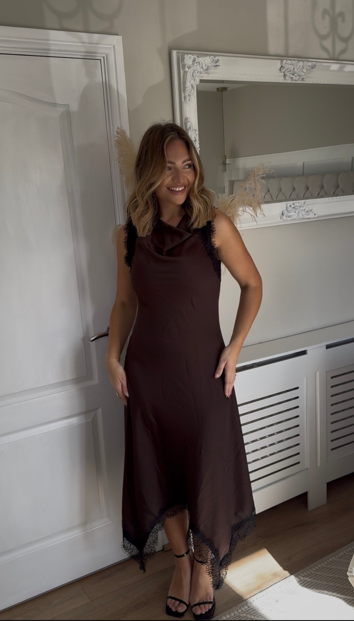 The most Gorgeous Satin Dress with black lace detail perfect for this coming season 

#LTKhaul #LTKspring #LTKdresses