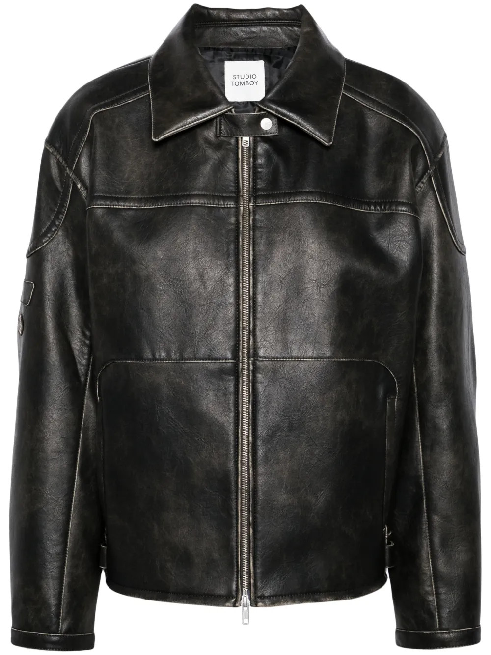 piped-trim faux-leather jacket | Farfetch Global