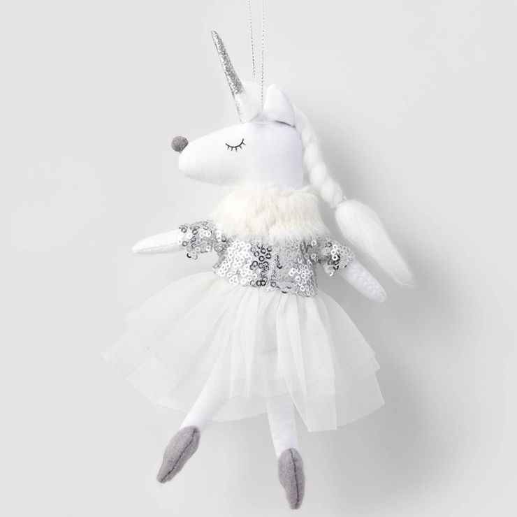 Fabric Ballet Unicorn with Sequined Dress Christmas Tree Ornament White/Silver - Wondershop™ | Target