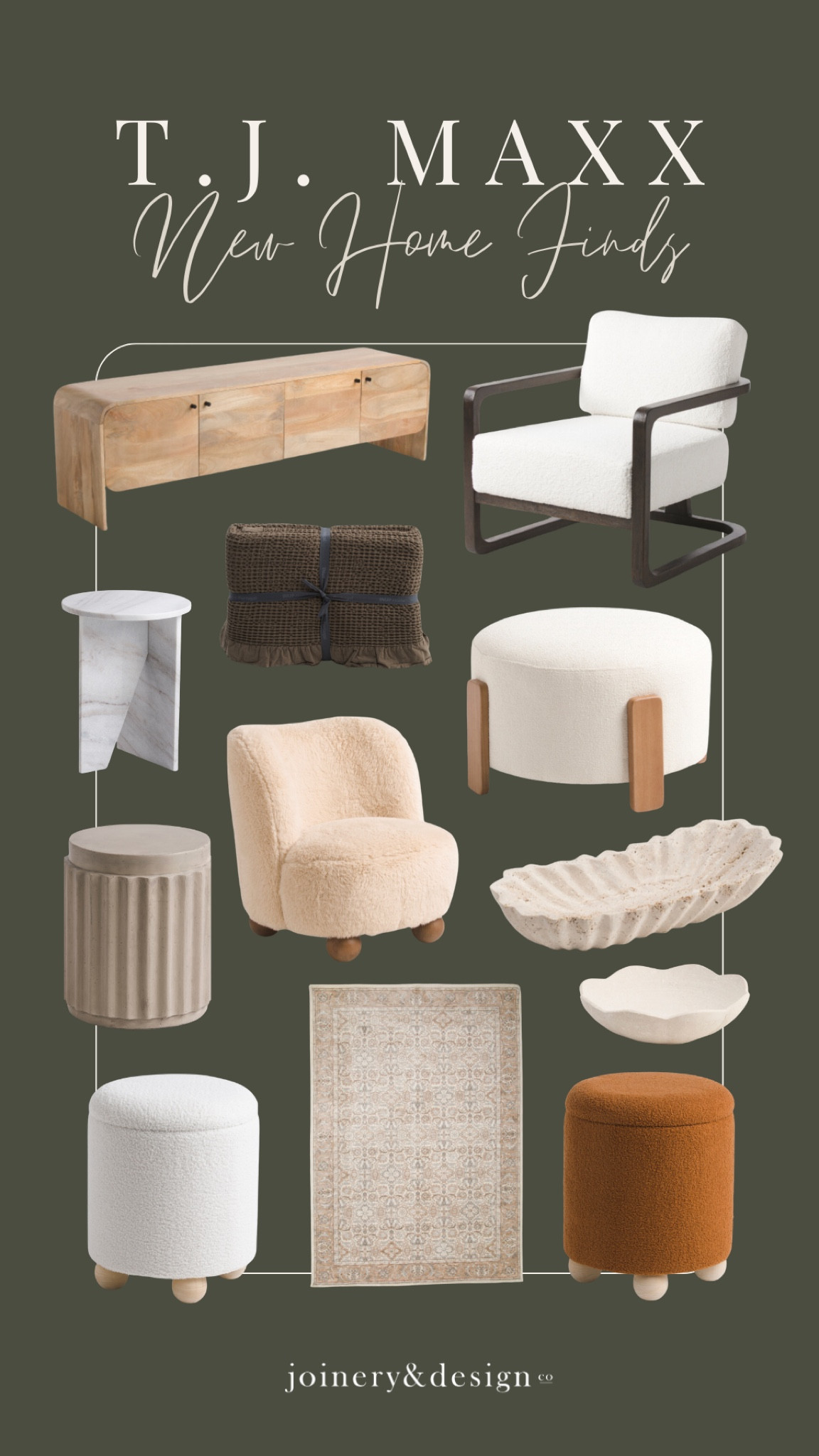 New home finds at T.J. Maxx! These pieces are perfect for giving your space a little refresh without breaking the bank. 

#ottoman #accentchair #livingroom #rug #homedecor

#LTKhome #LTKstyletip #LTKSeasonal