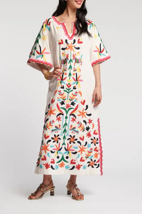 Frances Valentine Charming Caftan Veracruz in Oyster/multi at Nordstrom, Size Large | Nordstrom