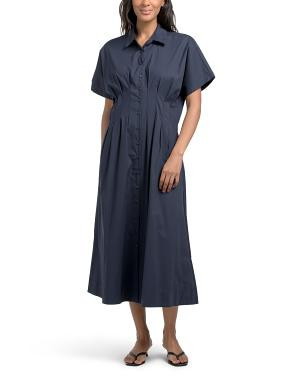 City Poplin Pleated Bodice Long Midi Dress | TJ Maxx