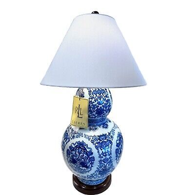 Ralph Lauren Table Lamp Pear Shape Porcelain Blue & White Koi Fish Large w/Shade  | eBay | eBay US