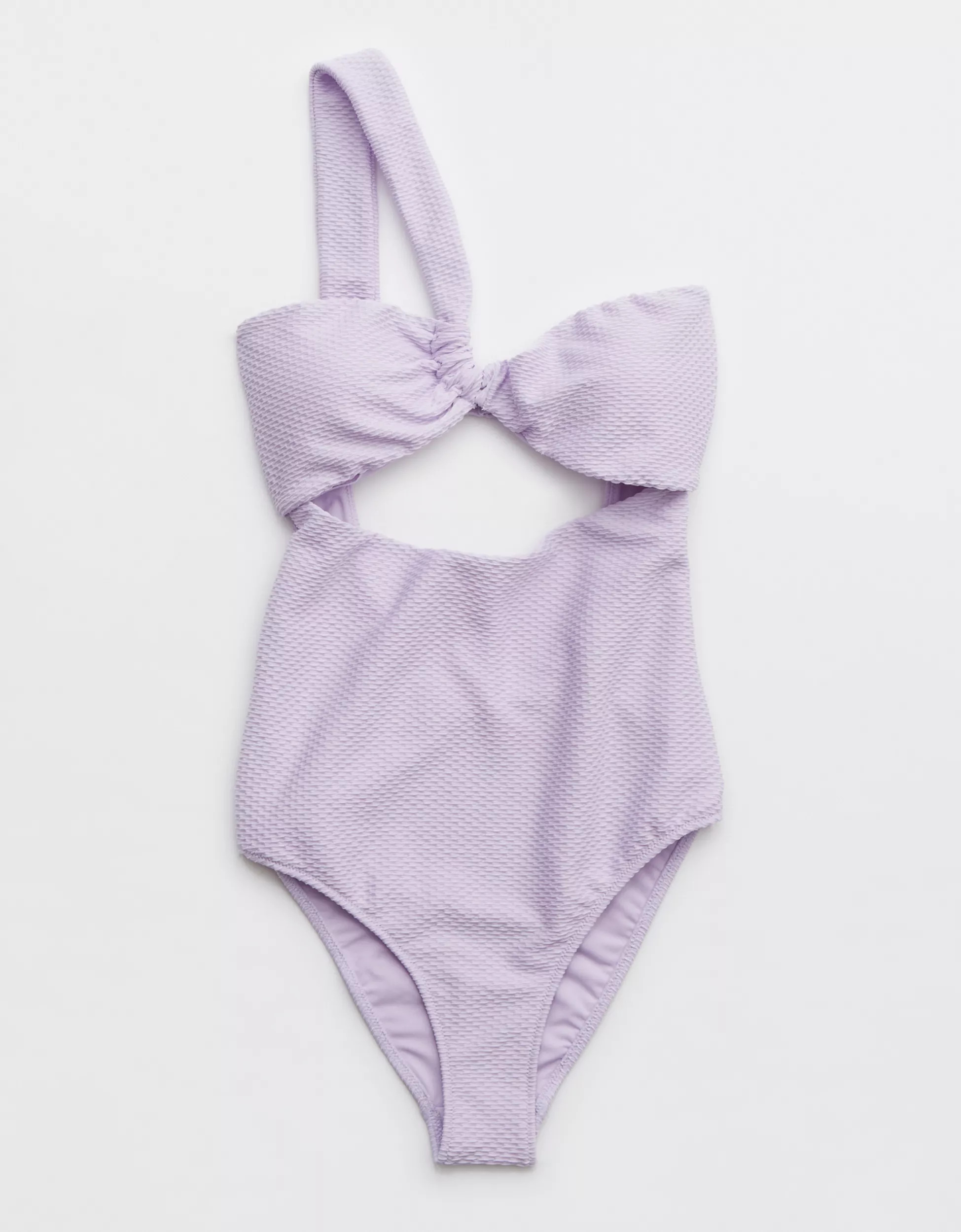 Aerie Jacquard One Shoulder Bandeau One Piece Swimsuit | Aerie