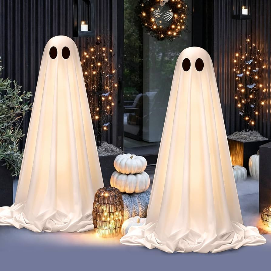 Halloween Decorations Outdoor Indoor, 2 Pack Light Up Cute Ghost Decoration, Spooky DIY Standing ... | Amazon (US)
