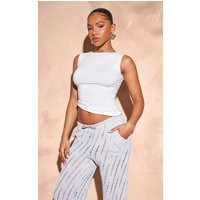 White Ruched Side Cotton Boatneck Long Top | PrettyLittleThing US