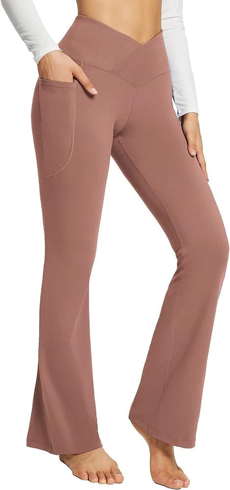 BALEAF Women's Flare Leggings V Crossover High Waist Casual Workout Bootcut Yoga Pants with Pocke... | Amazon (US)