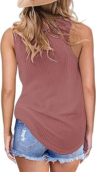 Womens Casual Tops Sleeveless Cute Twist Knot Waffle Knit Shirts Tank Tops | Amazon (US)